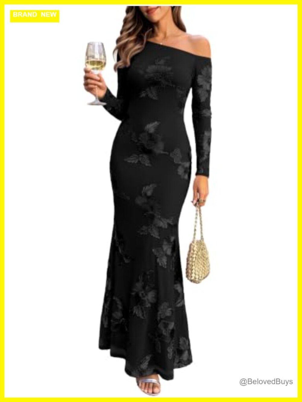Caracilia One Shoulder Long Sleeve Floral Maxi Bodycon Formal Dress